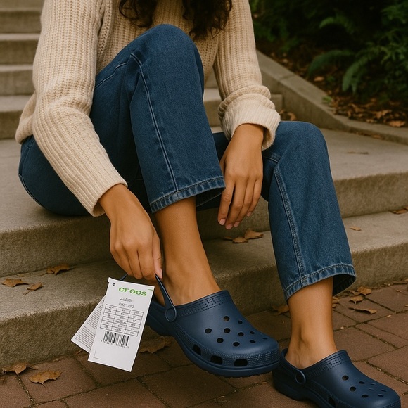 Crocs Classic Unisex Clog Navy Blue Slip-On Casual Shoes W: 8        M: 6 NWT - Picture 1 of 5